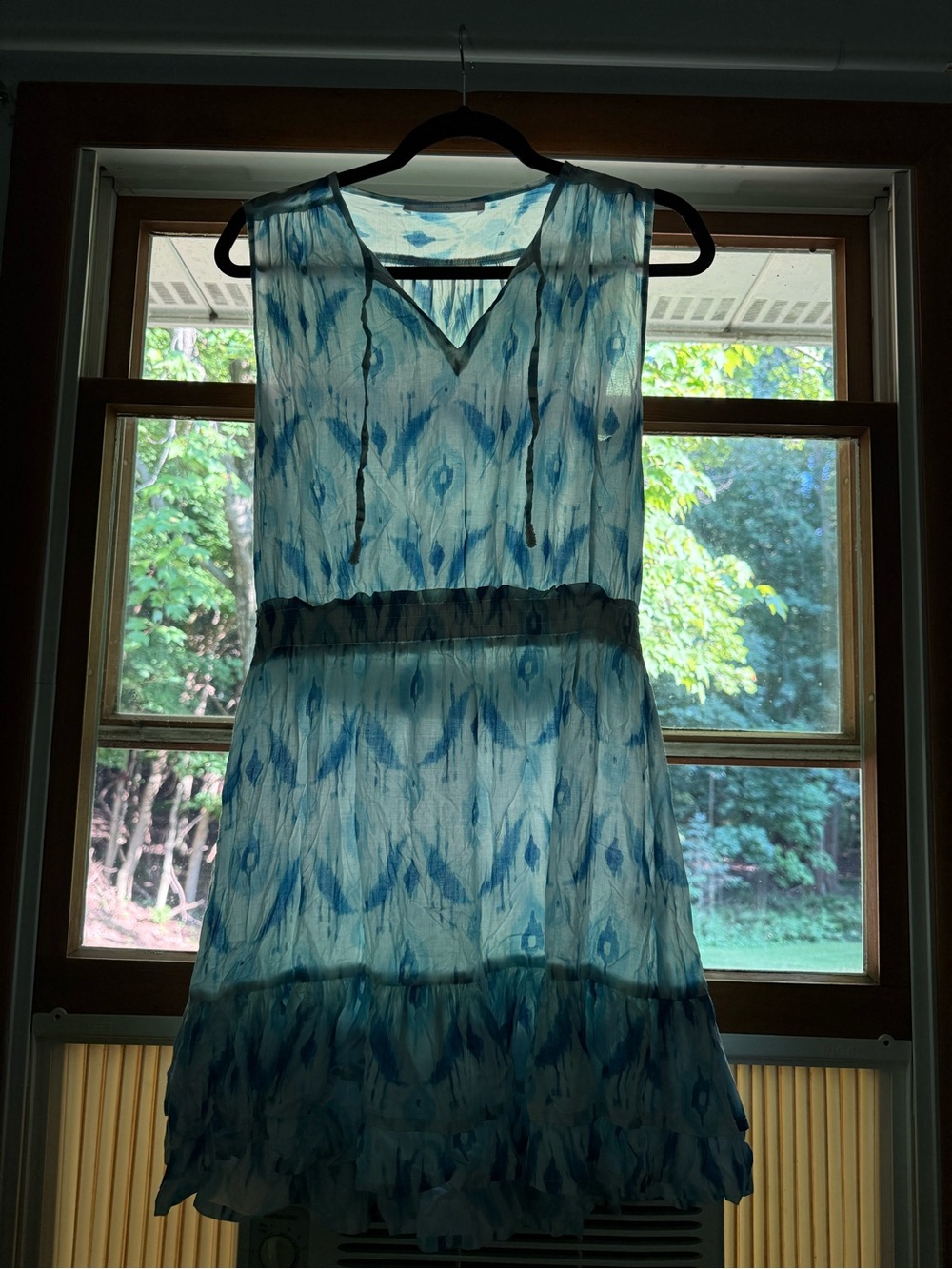 Blue Patterned V-Neck Midi Dress